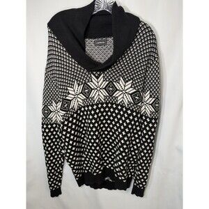 Express Sweater Mens XL Black White Fair Isle Tight Knit Shawl Collar Outdoor